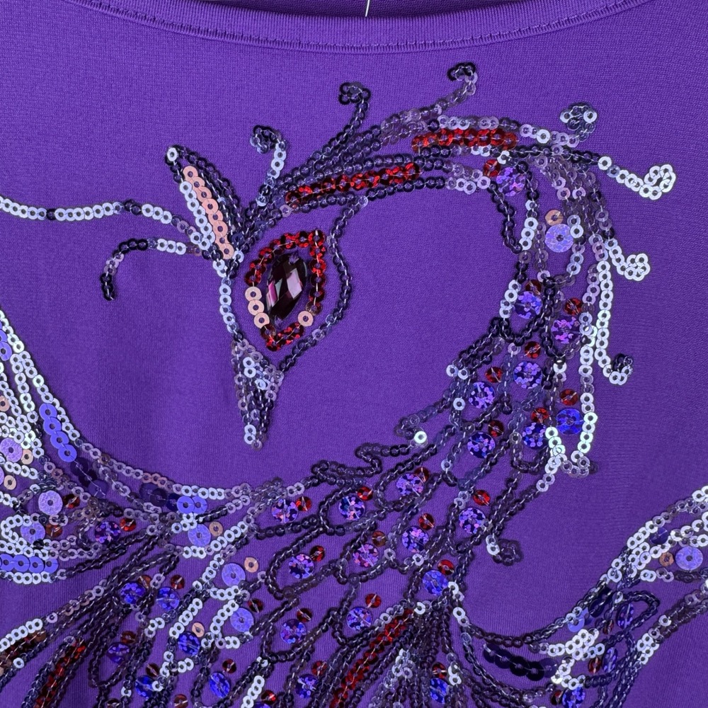 Bob Mackie Sequin Peacock Bird Top Womens Size Medium Purple Wearable Art NEW - Picture 8 of 8